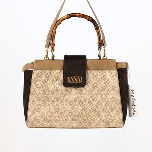 Andalossi NWT Golden Meadow Cappuccino leather calf hair bamboo handle tote